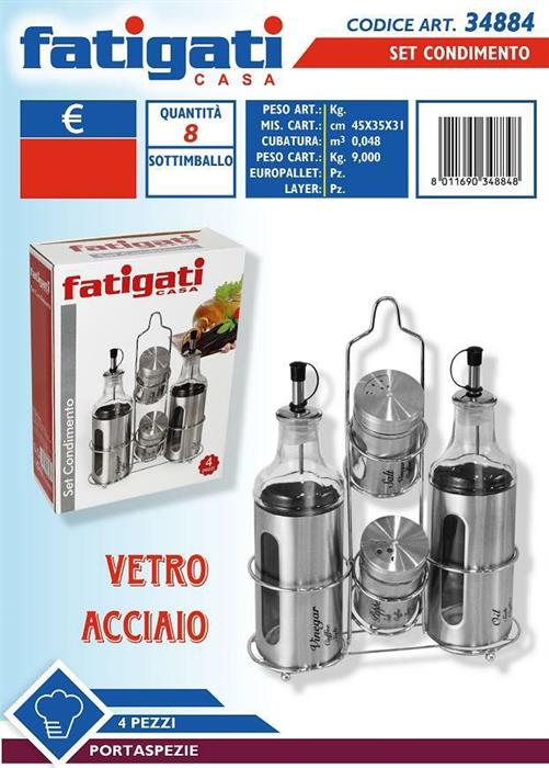 SET CONDIMENTO VETRO/ACCIAIO