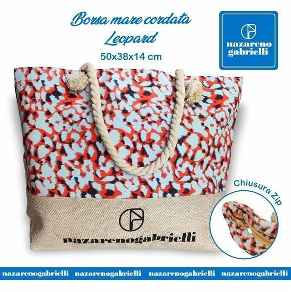 BORSA MARE LEOPARD CORDATA ROSSA