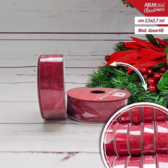 NASTRO POLIESTERE ORGANZA ROSSO CM.2,5X2,7MT ASS.