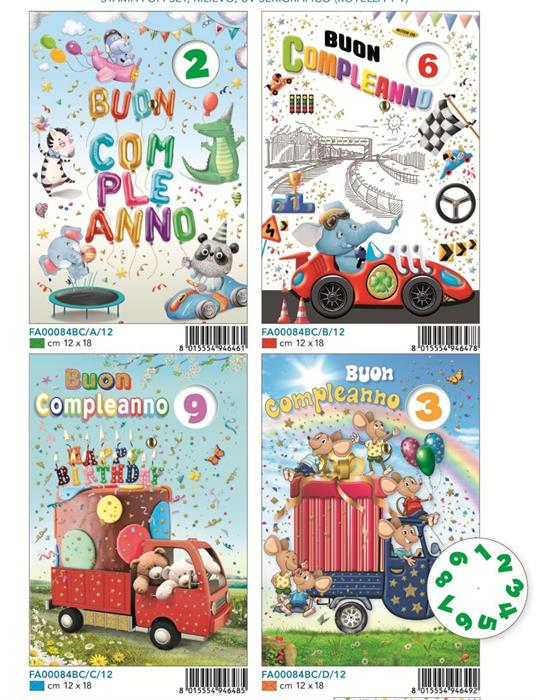 BIGLIETTI BUON COMPLEANNO BIMBI C/ROTELLA CIRCO 48 PZ