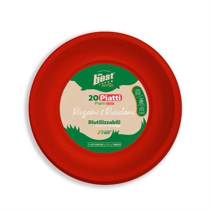 PIATTI PLASTICA ROSSO PIANI 20PZ RIUTILIZZABILI BEST
